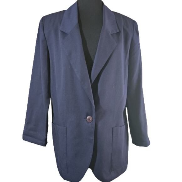Vintage Navy Blue Blazer Jacket Size Large - Picture 1 of 5
